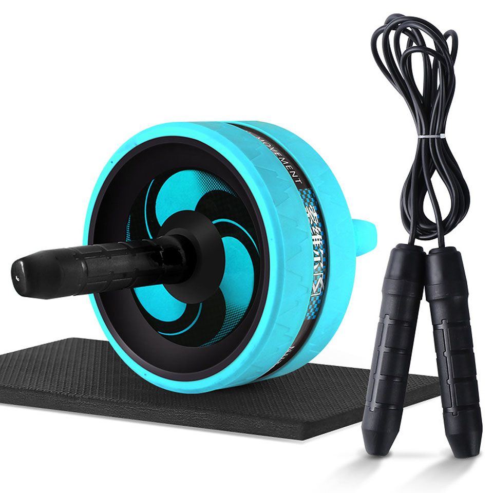 Roller&Jump Rope No Noise Abdominal Wheel Ab Roller With Mat  For Exercise Fitness-Green With Rope