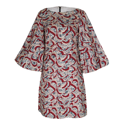 Ladies Ankara Stoned Dress With Flared Hand - Multicolour