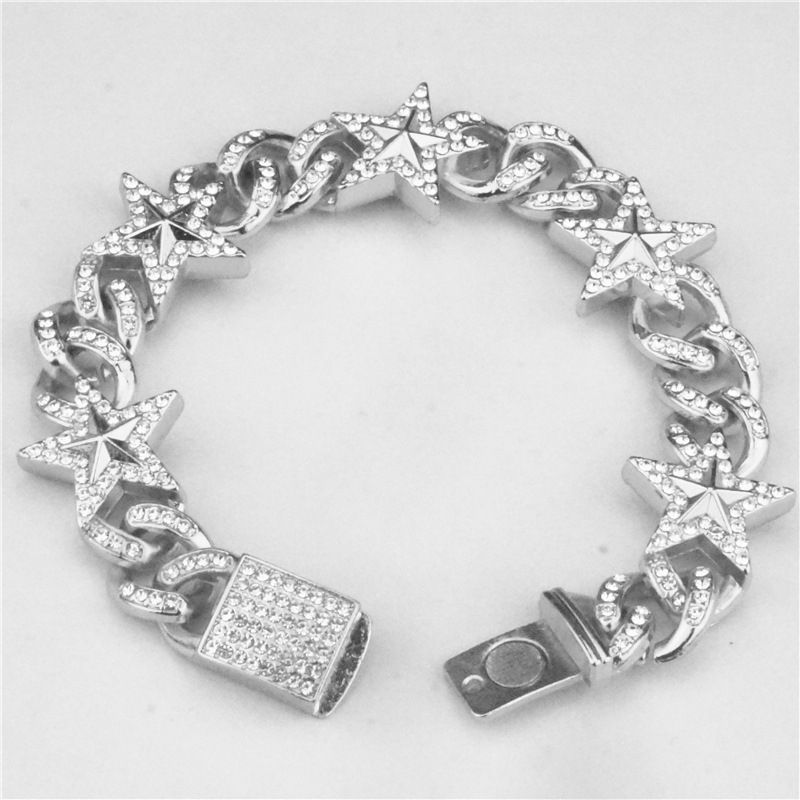 8inch Men Hip Hop Iced Out Cuban Star Bracelet Chain Jewelry