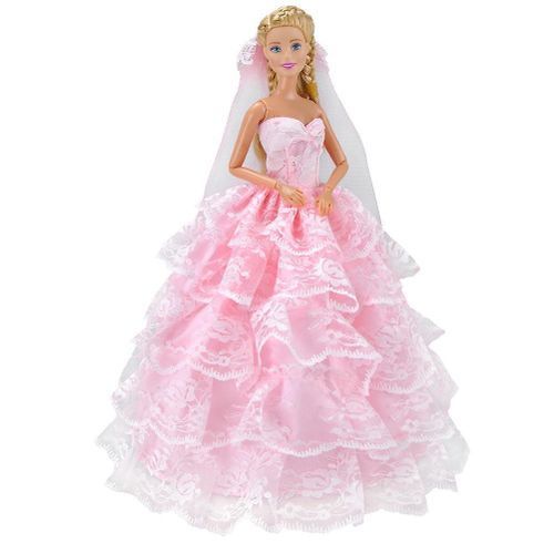 Poplikdfr Romantic Pink Five Layers Princess Dress Wedding Dress Simulate Skirt Dress For 29CM Barbie Doll