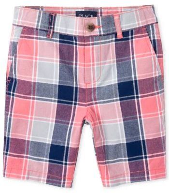 Boys Shorts Woven Plaid Checked Pink