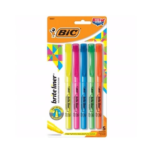 Brite Liner Highlighter Chisel Tip Assorted Colours - 5 Count