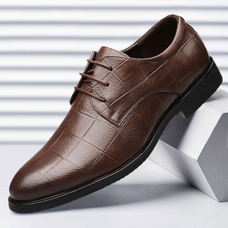 Men's Business Pointed Toe Dress Leather Shoes - Brown