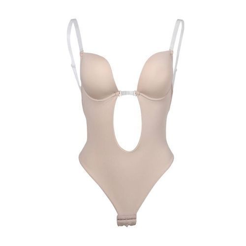 Women Slimming Body Shapers Slips Shapewear Deep U Plunge Bra Seamless Push Up Bra Thong Underwear Backless Party Dress Bodysuit(#Skin Color)