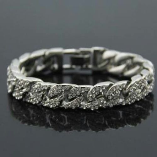 Cuban Link Chains Bracelet Silver Iced Out