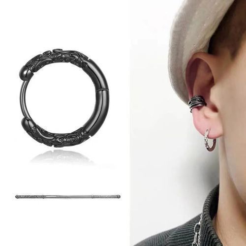 Trendy Personality Hoop Single Domineering Circle Ear Rings Black