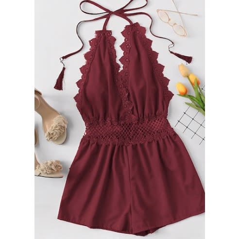 Salma Lace Playsuit - Red