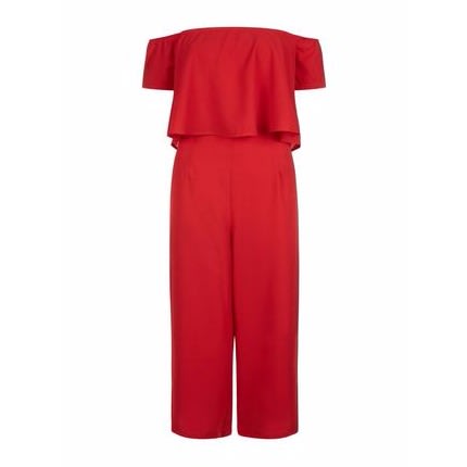 Layered Off Shoulder Culotte Jumpsuit- Red