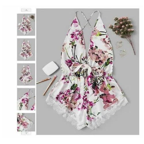 Cross Backless Floral Romper
