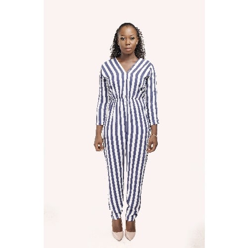 V Neck Strip Jumpsuit