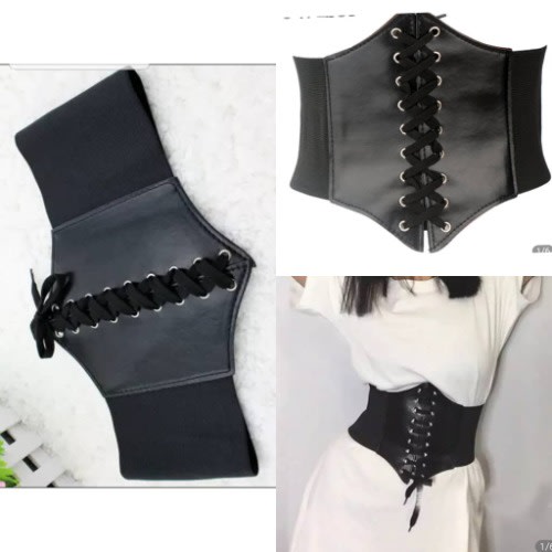 Women  Corset Style Wide Width Fashion Belt- Black