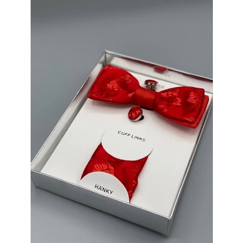 Pattern Silk Red Men's Bow Tie Cuff Links