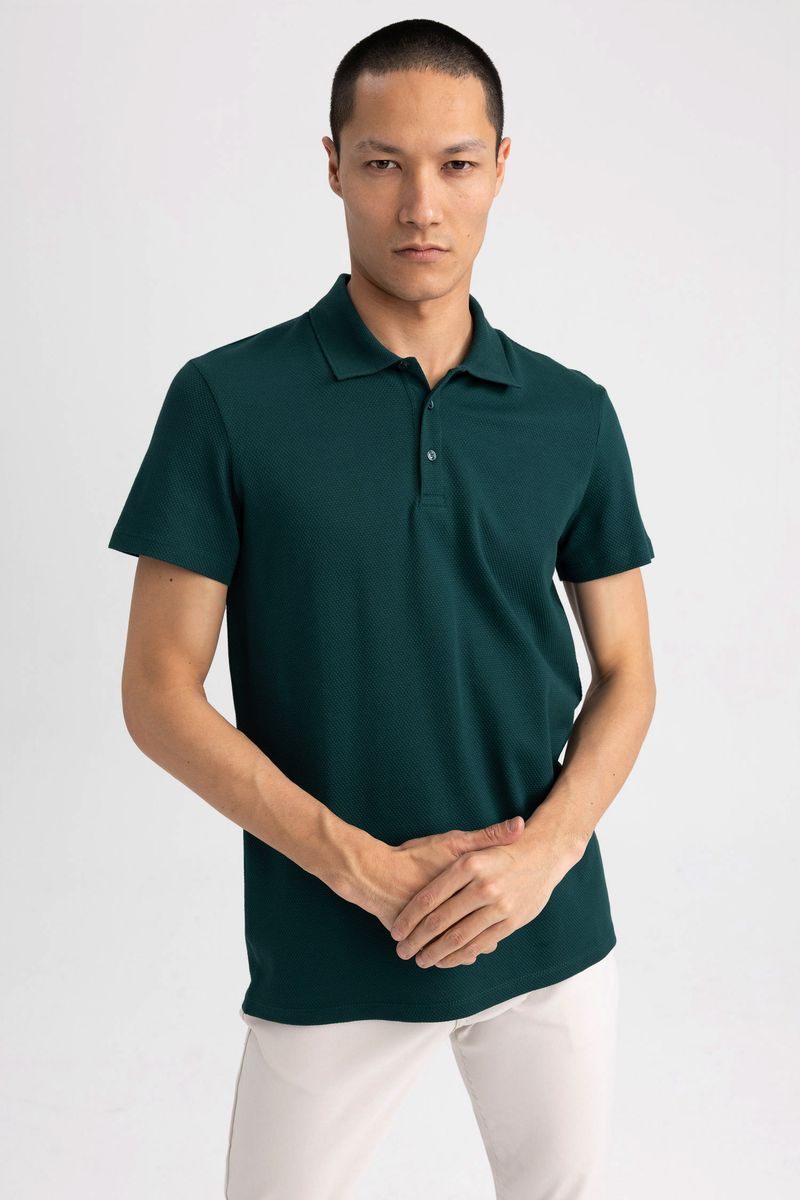 Man Smart Casual Slim Fit Short Sleeve Knitted Polo T-Shirt - Green