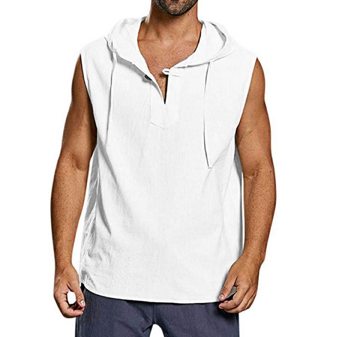 Men Hoodie Comfy Sweat Absorbent With Hat Fashionable-White