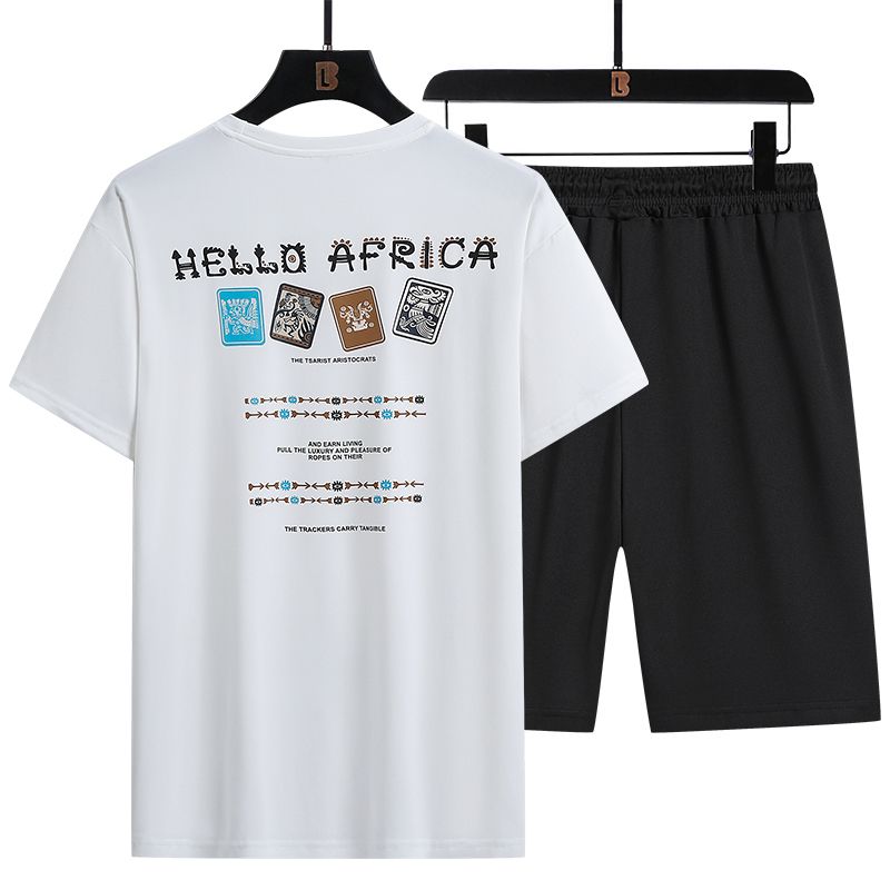 3 In 1 Men's T-Shirt Short Totem Sleeve Shorts Set With Chain-White