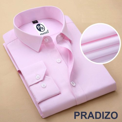 Men's Corporate Quality Office Plain Slim Fit Long Sleeve Pink Shirt