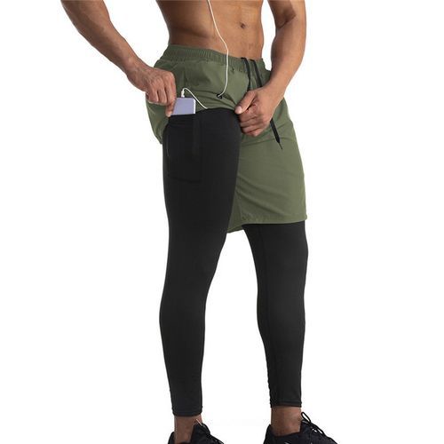 Mens Running Shorts 2 In 1 Sports Shorts Bodybuilding Men Soccer Workout Jogging Short Pants Quick Dry Gym Sport Fitness Shorts(#Army Green 04)