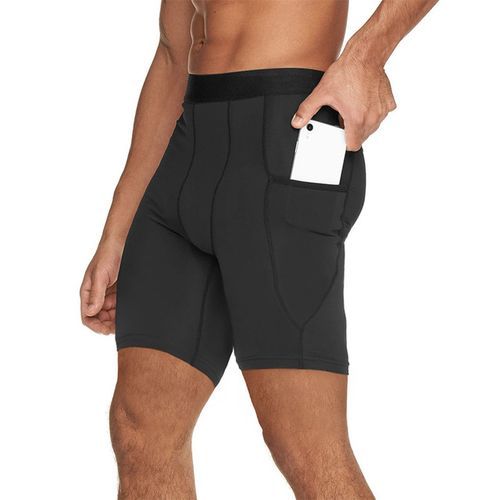 Compression Running Shorts Gym Men Quick_drying Athletic Tights Sport Summer Shorts Pocket Workout Training Short Pants(#Black)