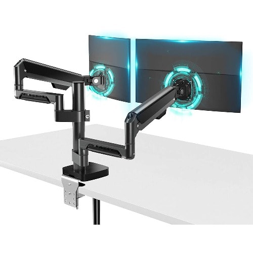 Aluminum Dual Monitor Mounts Adjustable Gas Spring Monitor Desk Arm  10-32 Inches