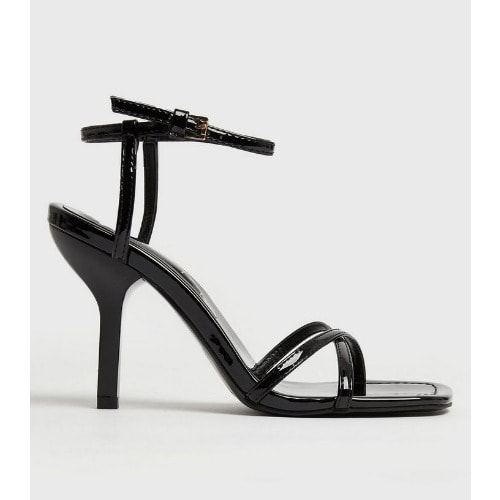 Black Patent Strappy Stiletto Heel Sandals