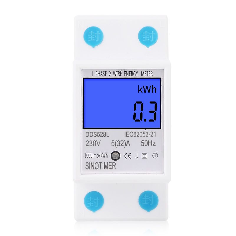 Backlit Single Phase Two Wire LCD Digital Display Wattmeter Power Consumption Energy Meter KWh AC 230V 50Hz 110V 60Hz Din Rail