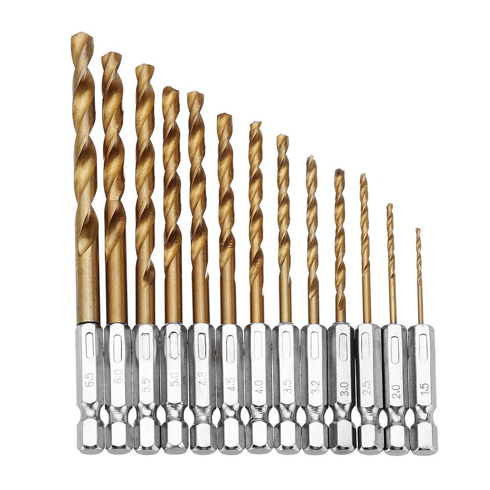Drillpro DB-T2 13pcs 1.5-6.5mm HSS Titanium Coated 1/4 Inch