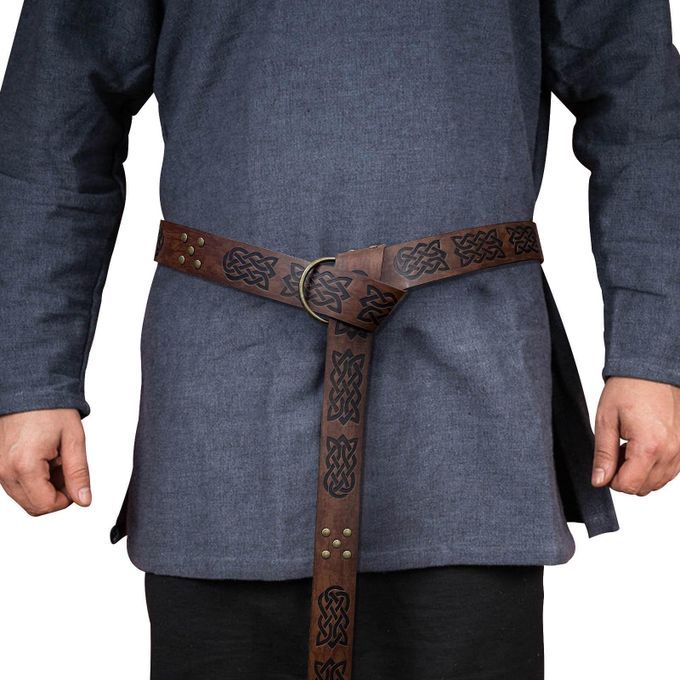 Medieval Belt For Men Retro Style Renaissance Embossed PU Brown