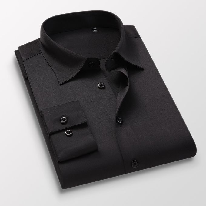 Men's Corporate Quality Formal Plain Slim Fit Long Sleeve Black Shirt