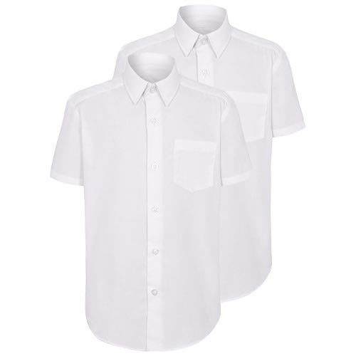 Boys White Slim Fit Short Sleeve School Shirt 2 Pack