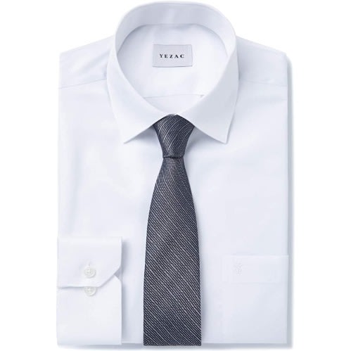 Men Formal Dress Shirt With Matching Tie - White & Grey