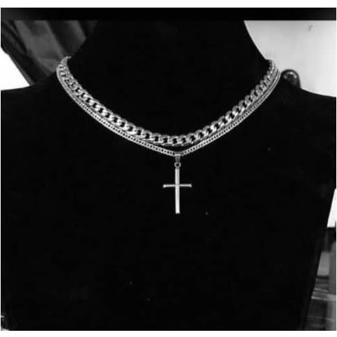 Cuban Chain With Cross Pendant - Silver