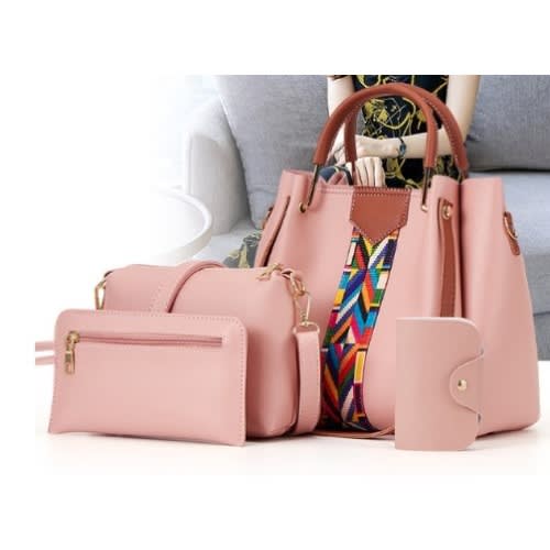 Ladies Shoulder Bag - 4 Piece Set - Pink