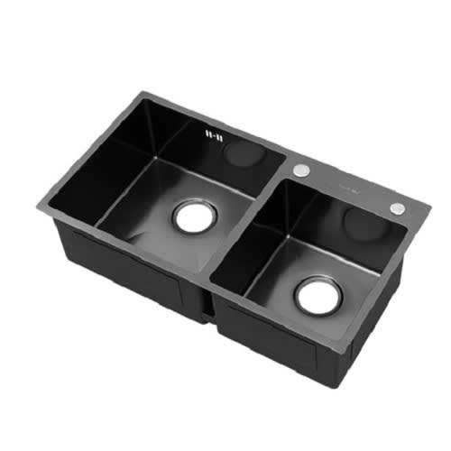 Double Bowl Stainless Steel Kitchen Sink - 780x430x220mm - Black