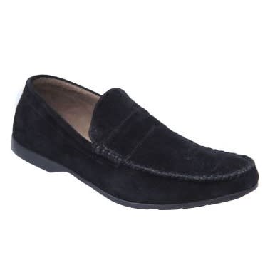 Belt Detail Suede Loafers - Black