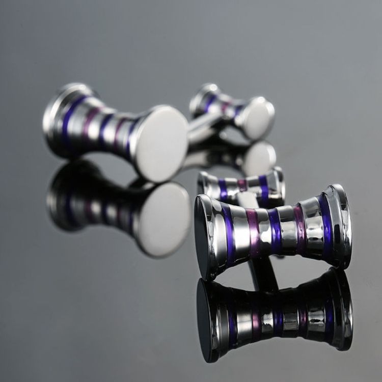 2 Pairs Men Brass Plated Shirt Cufflinks, Color: Blue Purple Stripe