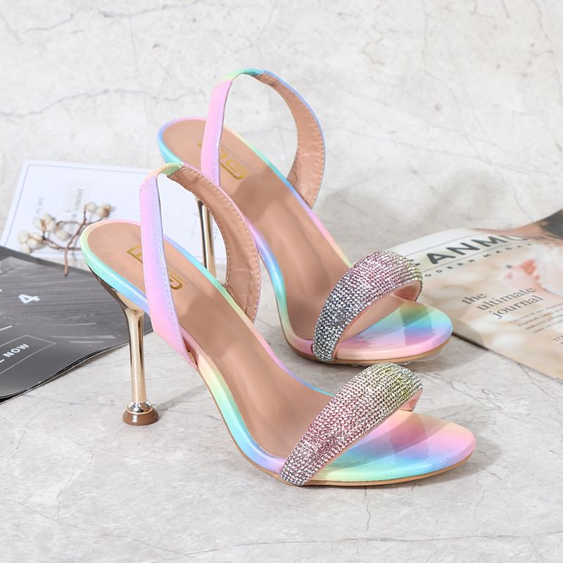 New Sexy High Heel Shoes With Rhinestone Thin Heel Color Fashion Sandals-Light Blue