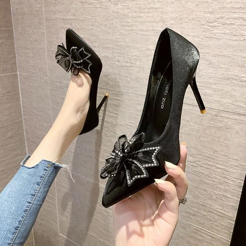 Ladies Classic Simple Fashion About Pointed High Heels-black Single Shoes (9cm)