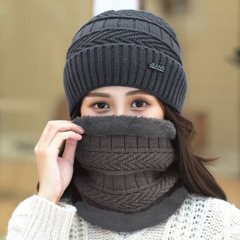 Female Knitted Hat Scarf Caps Neck Warmer Winter Hats For Men Womenllies-A-4-2pcs