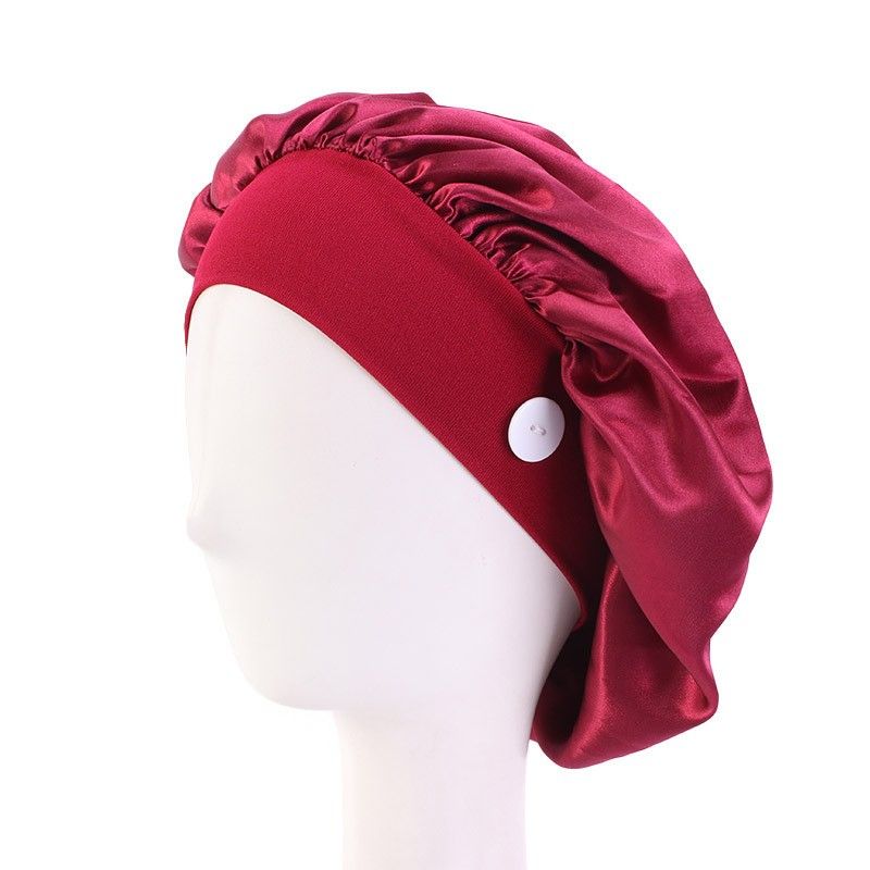 Women Satin Sleep Night Cap With On Head Cover Bonnet Wash Hat African Hair-Burgundy