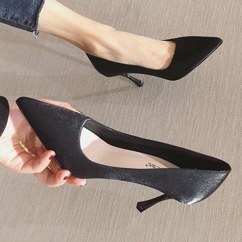 Ladies Classic Simple Pointed Comfortable High Heels-Black