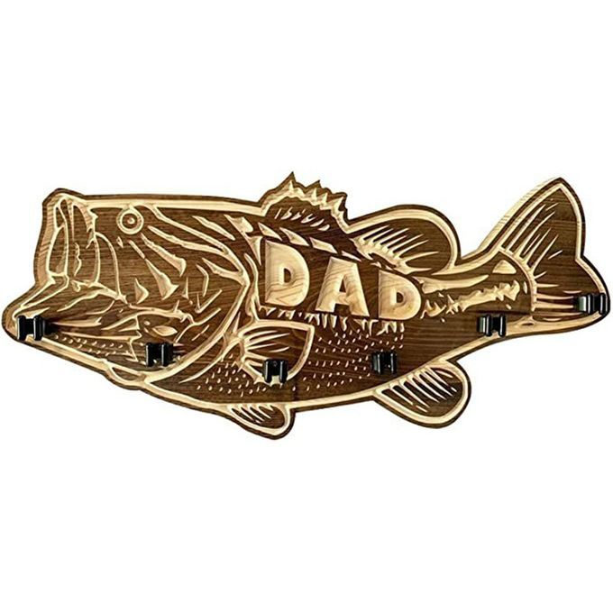 Wood Large Mouth   Rod Holder Wall Mounted   Pole Storage Ra K-Large Bass-38*16*1cm