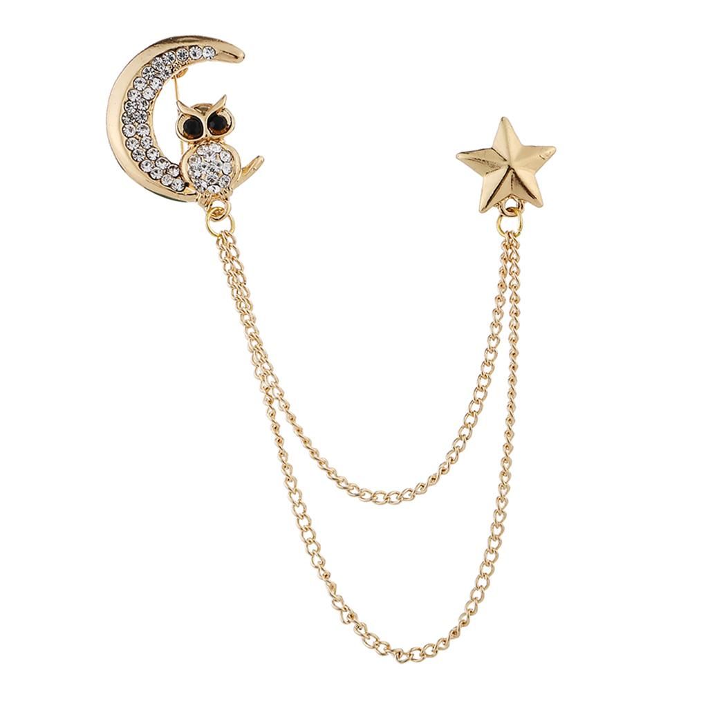 Stylish Star Collar Pin Male Mens Jewelry Shirt Owl Brooch -Gold