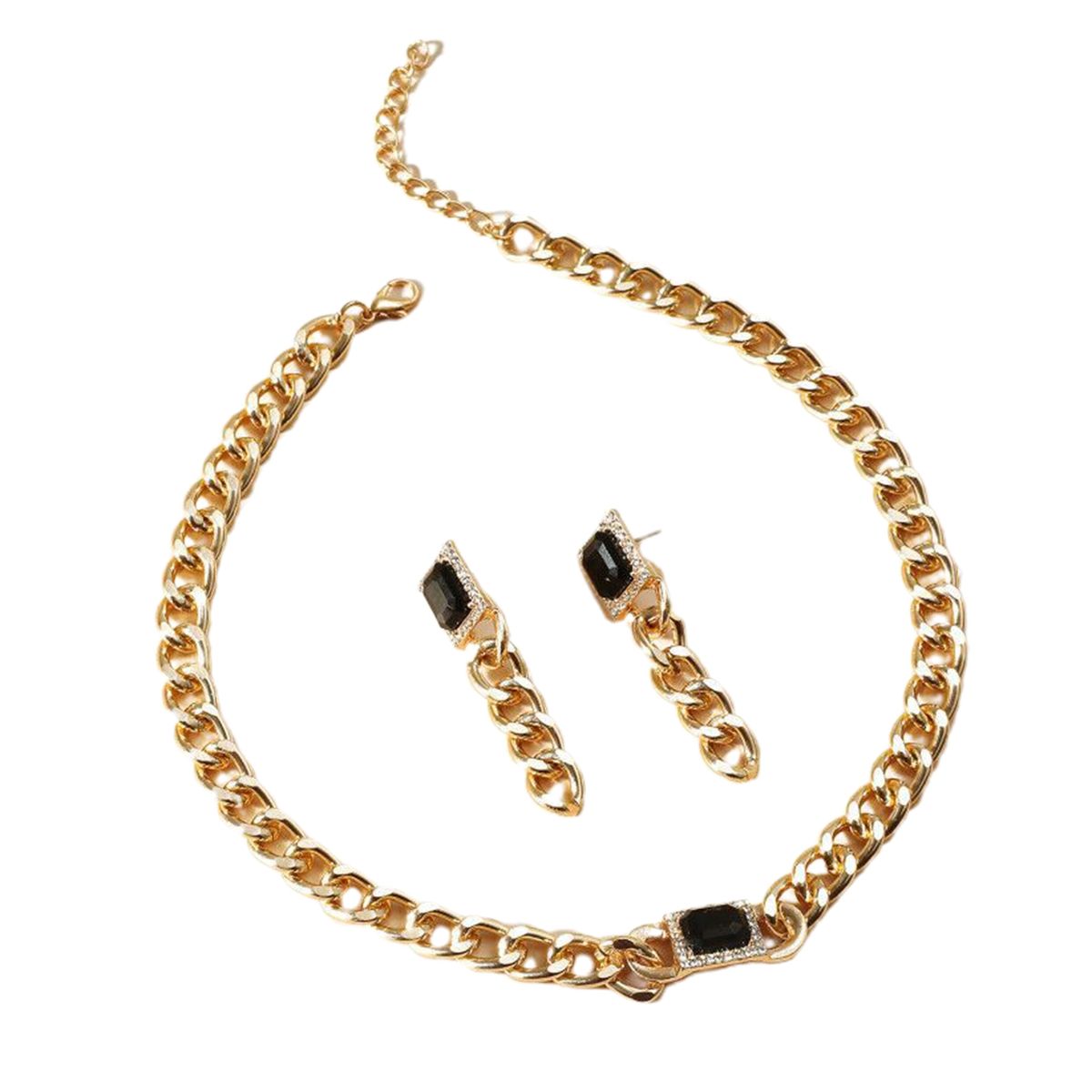 2PcsSet Trendy Earrings Necklace   Dangle Golden