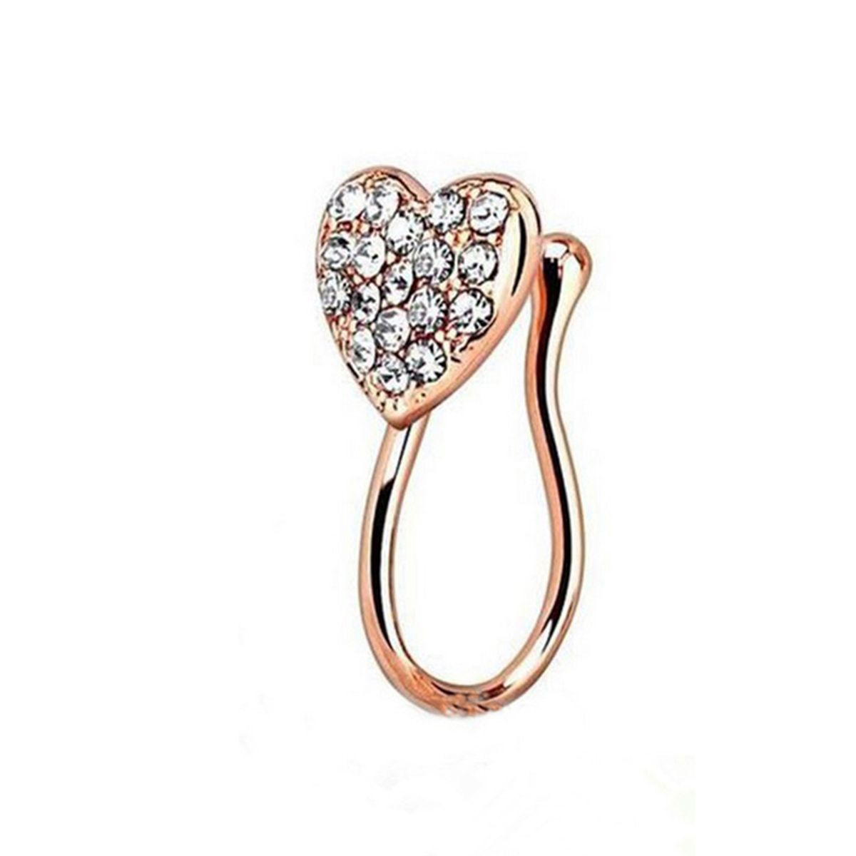 Nose Ring Glitter Heart Shape Rhinestone Alloy-Golden