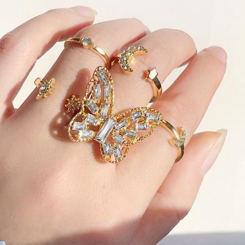 5 Piece Adjustable Rhinestone Ring