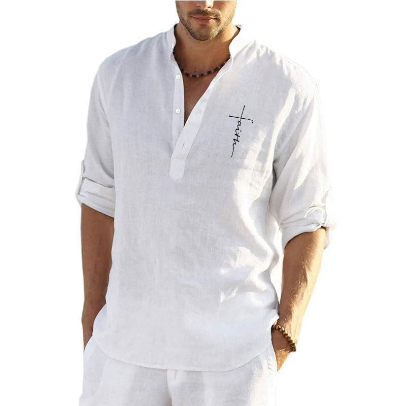 Men'S Shirt Solid Color Long Sleeve Loose Shirt White