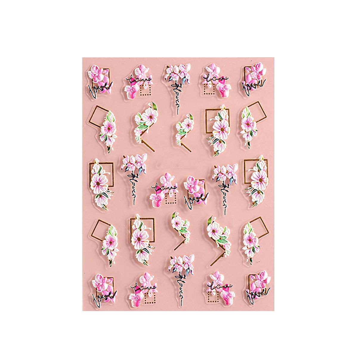 1 Sheet Manicure Sticker 5D Flowers Double Color Love Heart Nail Art Sticker Light Pink