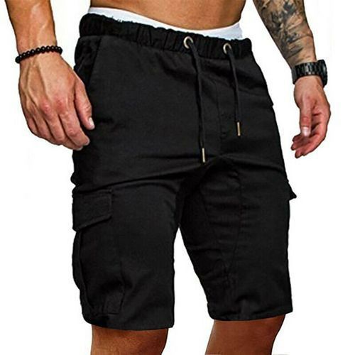 Mens Cargo Shorts Pants Casual Summer Beach Sport Gym Trousers Plain Running Workout Elastic Shorts(#Black)