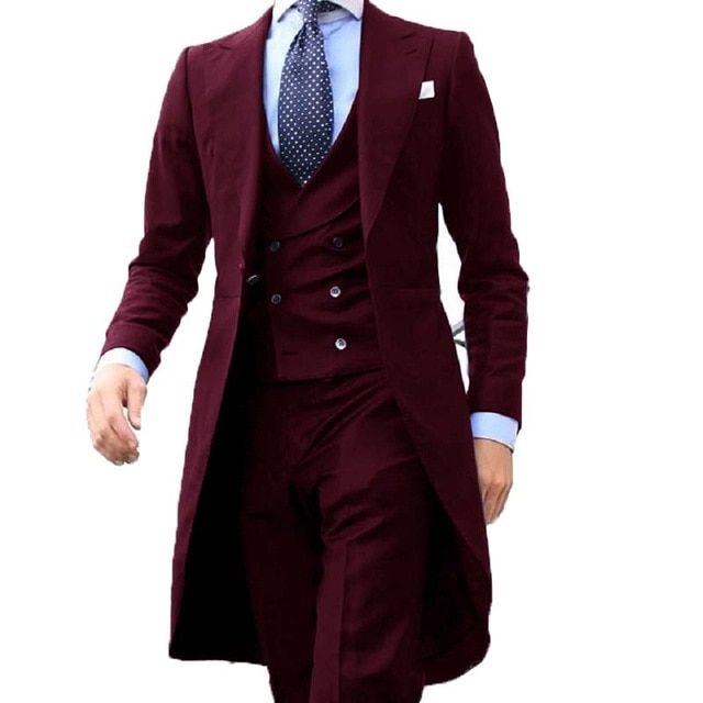 2022 New Arrivel Long Coat Designs Chinese Red Men Suit Gentle Mens Tuxedo Prom