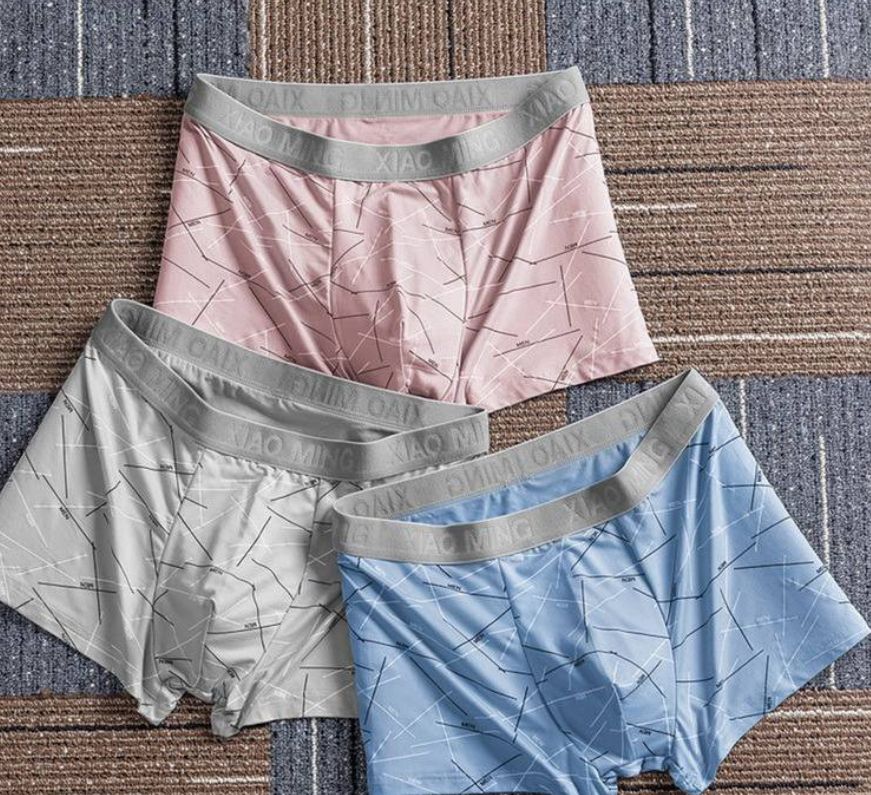 3pcs/lot 1Blue 1Pink 1Gray  Men's Panties Underwear Letter Line Boxers Silk Underwear